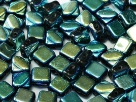 Silky Beads 2-hole 6 x 6 mm Jet Full AB (per 14)