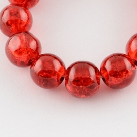 Crackle glaskralen rood 8mm (per streng)