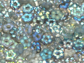 Flower Beads 5mm Crystal Etched Blue Rainbow (50 stuks)