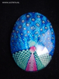 Resin cabochon "pauw" blauw