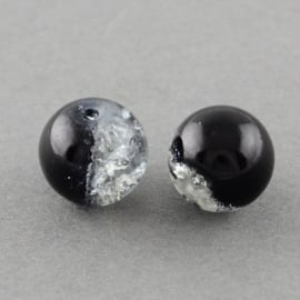 Crackle glaskralen zwart 8mm (per streng)