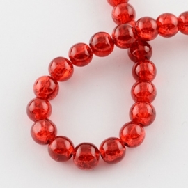 Crackle glaskralen rood 8mm (per streng)