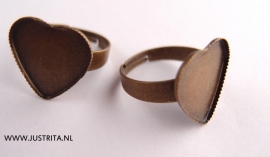 Ring voor cabochon hartje antiek brons
