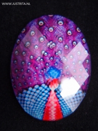 Resin cabochon "pauw" paars/blauw