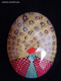 Resin cabochon "pauw" geel