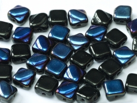 Silky Beads 2-Hole 6 x 6 mm Jet Azuro (per 16)