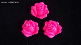 Resin cabochon roosje 14 mm fuchsia roze