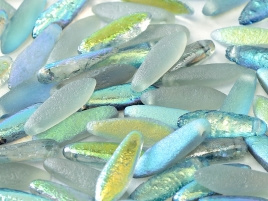 Glass Daggers 5 x 16mm Crystal Etched Blue Rainbow (10 stuks)