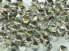 Bicone Beads 6 mm Crystal Silver Rainbow (per 50)