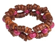 Armband hout bruin/fuchsia