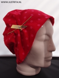 TH005 mutsje katoenen tricot roze stippen