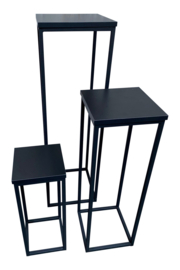 plantentafel/zuil metaal kleur zwart houten bovenblad zwart 30x30x100 cm