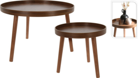bijzettafel - salontafel set rond walnoot