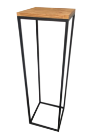 plantentafel - zuil metaal zwart met houten bovenblad 100 cm