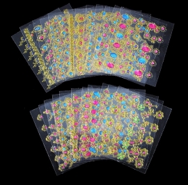 24-Delige Gold with Pink & Blue Crystals Nagel Sticker Set
