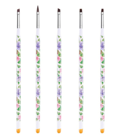 Nailways - Flower Nagel Penselen Set - Lange Steel (5 stuks)