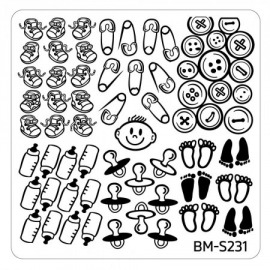 Bundle Monster - Baby Shower Nail Stamping Plate - Occasion Collection, Pacifiers + Pins