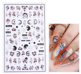 Nailways - Nail Stickers - F808 - Black&White Flower