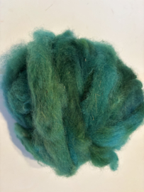 Zelf geverfde wensleydale wol, nummer 13 gras groen tinten per 45 gram