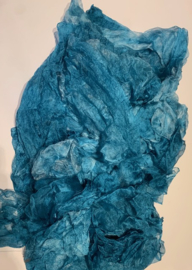Margilan /gaas kant zijde / Oezbekistan zijde, nummer 33 donker turquoise tinten, zelf geverfd 90 breed prijs per 50 cm