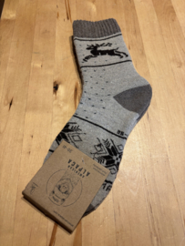 Alpaca sokken iets dikker, 85% alpaca 10 % katoen5 % polyester maat 36-41 licht beige hert met ster