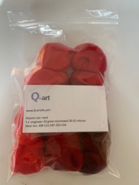 Merinowol kleur set: Rood 5 x  ongeveer 10 gram merinowol 20-21 micron Kleur nrs. 109-121-148-153-154