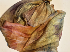 op = op Ponge zijde shawl zelf geverfd, 200x45cm met rolzoom, multi herfst tinten, nummer 5