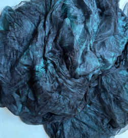 Margilan /gaas kant zijde / Oezbekistan zijde, nummer 34 blauw zwart turquoise tinten, zelf geverfd 90 breed prijs per 50 cm