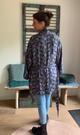 Zijde kimono blauw rose