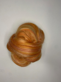 Merinowol (50 gram) męt 30% tussah zijde, oranje tinten, kleurcode 455, 23 micron