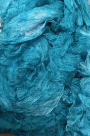 Margilan /gaas kant zijde / Oezbekistan zijde, nummer 34 turquoise tinten, zelf geverfd 90 breed prijs per 50 cm