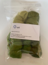 Merinowol kleur set: Groen 5 x  ongeveer 10 gram merinowol 20-21 micron Kleur nrs. 122-129-149-151-164