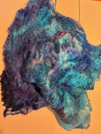 Moerbei zijde lap zelfgeverfd, turquoise paars,  nummer 2 per 10 gram