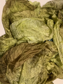 Gaas zijde uit Oezbekistan zijde , zelf geverfd, linde groen tinten nummer 10 (kwaliteit tussen chiffon en ponge) 90 breed prijs per 50 cm