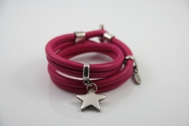 Stars on Colourz fuchsia leren armband met ster bedel