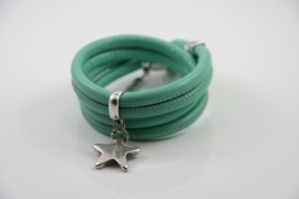 Stars on Colourz mint groen leren armband met ster bedel