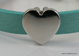 Handgemaakte leren meisjes armband turquoise leer met hart