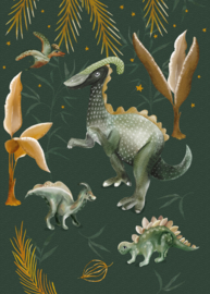 Dutch Wallcoverings Sam & Luca Fotobehang INK8093 Dino Nights Forest Groen/Dinosaurus