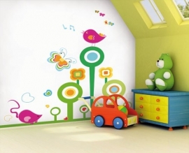 Noordwand  Little Ones Behang  415082 Circle Song/Bloemen/Vogels/Muziek /Kinderkamer Fotobehang