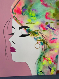 Kunst/Canvas Schilderij Vrouw  Pink Lady/Acrylverf/Inkt