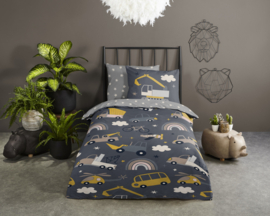 Muller Textiles Dekbedovertrek 32086 Rush Grey/Voertuigen/Good-Morning Kids
