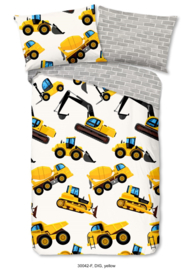 Muller textiles Dekbedovertrek 30042-F Dig Yellow/Werkvoertuigen/Kinderkamer