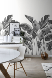 Esta Home Scandi Cool Fotobehang Large Banana Leaves Grey 158907 Bananenbladeren