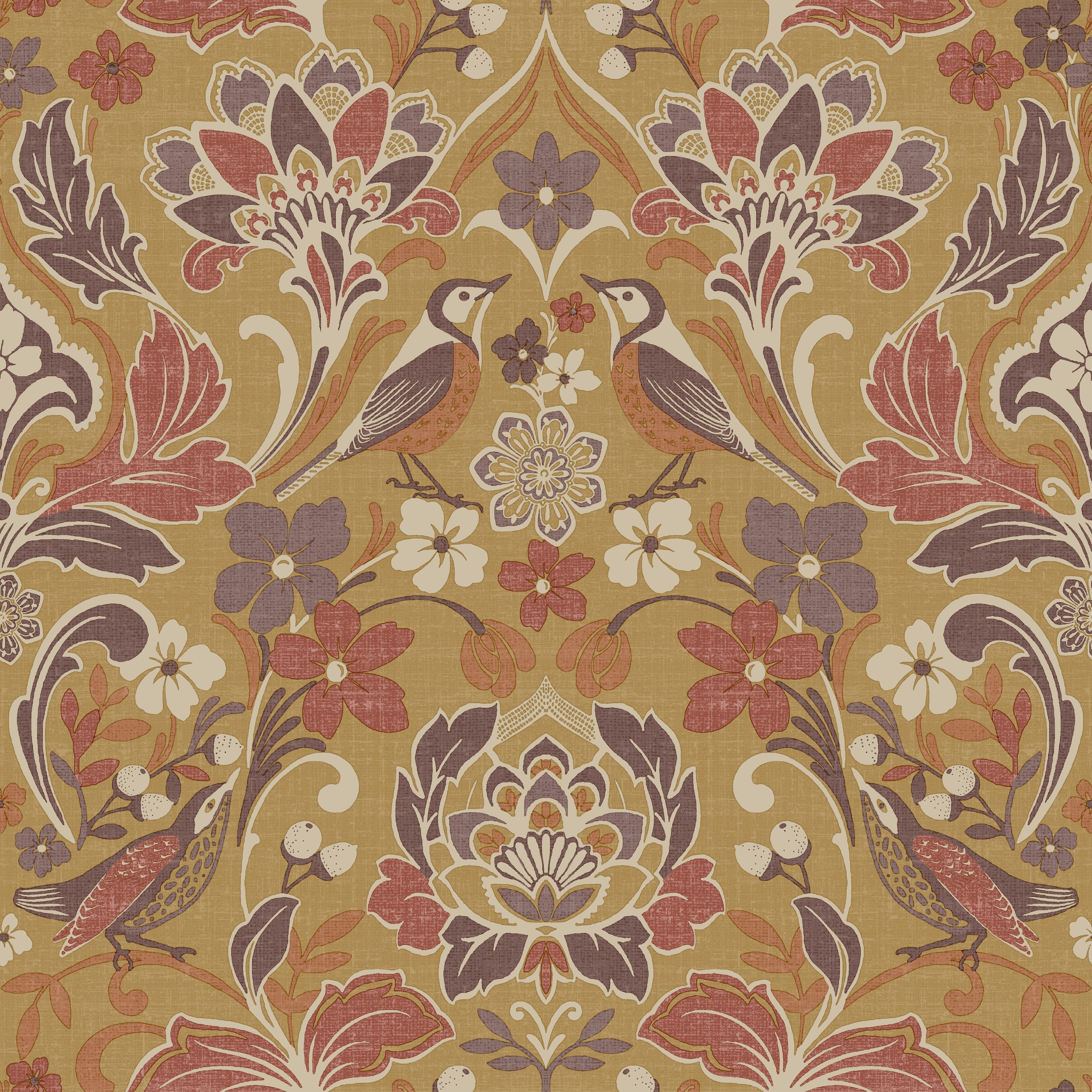 Arthouse Signature 2 Behang 100198AH Folk Floral Ochre/Vogels en Bloemen