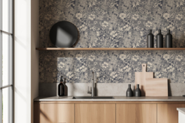 Annet Weelink Behang 8785280858474 Amelia Flower Navy/Bloemen