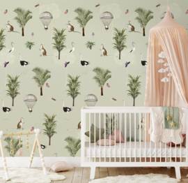 Behangexpresse Olive & Noah Fotobehang INK7804 Ostrich Repeat Green/Struisvogel