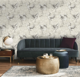 Dutch Wallcoverings Patagonia Behang 36102 Sarus Beige/Vogels/Kraanvogel