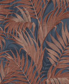 Dutch Wallcoverings Grace Behang GR322109 Tropical Palm Leaf Blue/Copper