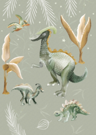 Dutch Wallcoverings Sam & Luca Fotobehang INK8090 Dino Nights Celadon Groen/Dinosaurus