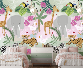 Dutch Wallcoverings Sam & Luca Fotobehang INK8016 Sunny Safari Pink